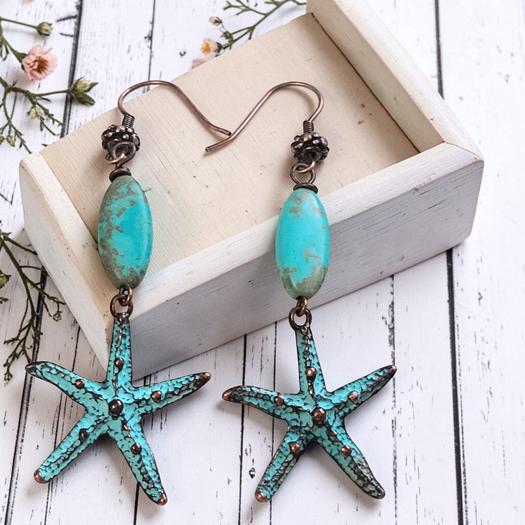 Starfish Earrings with turquoise bead