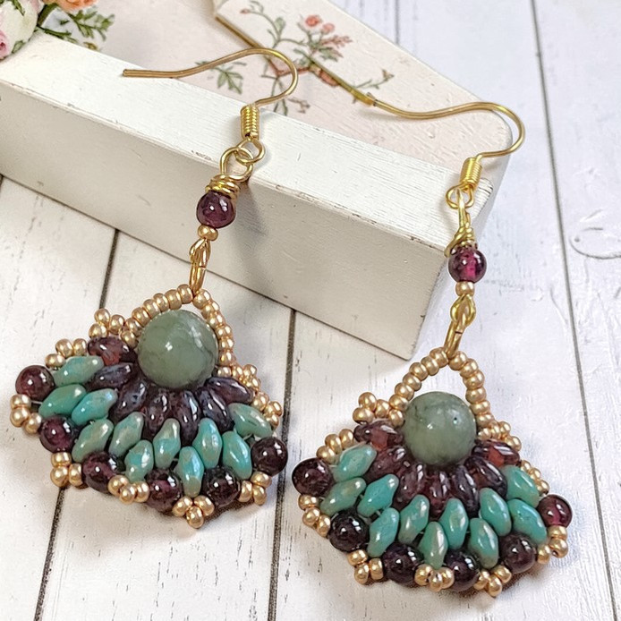 Gemstone Beaded Earrings - Green Jasper and Garnet