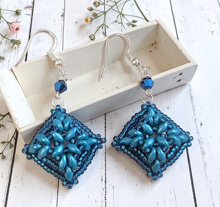 Glass Super Duo Triangle Earrings Handcrafted