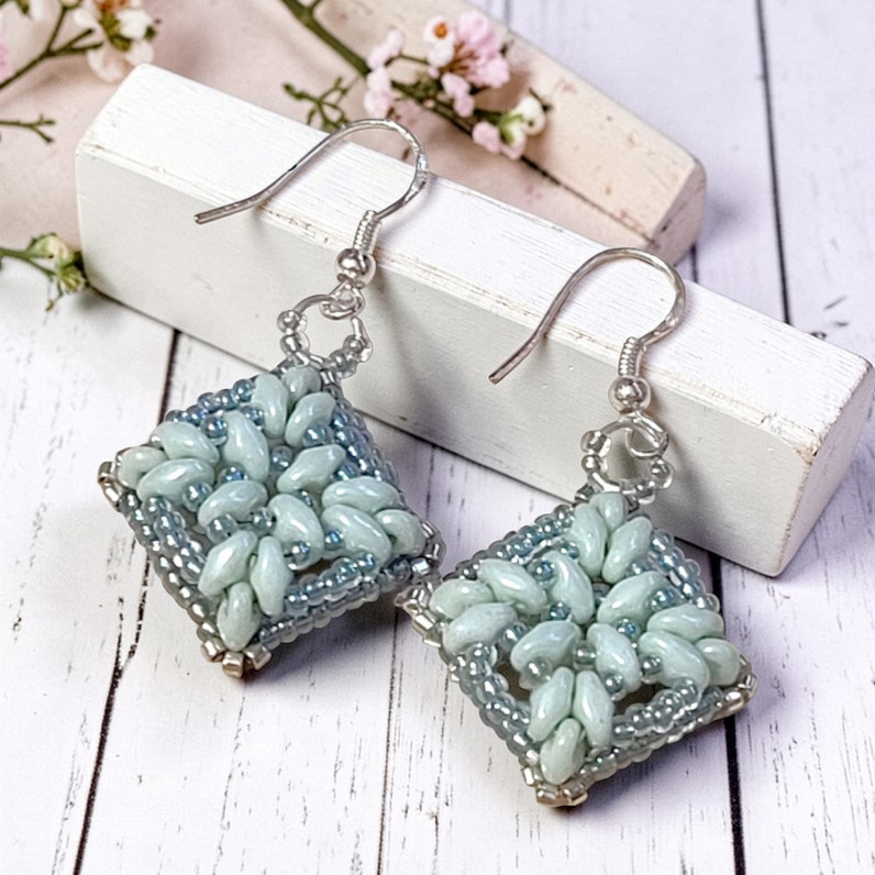 Glass Beaded Mint Green Dangle Earrings