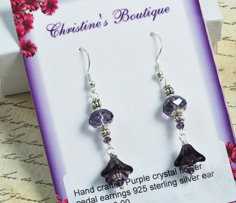 Amethyst Purple Glass & Crystal Tulip Earrings