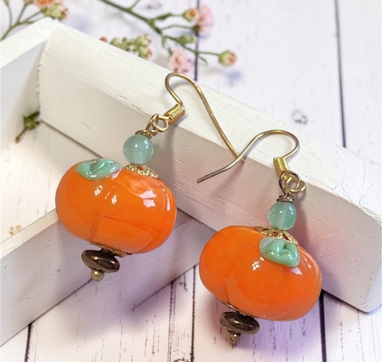 Lampwork glass pumpkin earrings