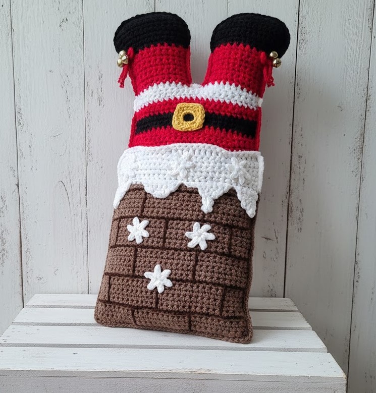 Large Crochet Pillow Santa stuck in the Chimney Pillow Christmas Large Crochet Pillow Santa stuck in the Chimney Pillow Christmas