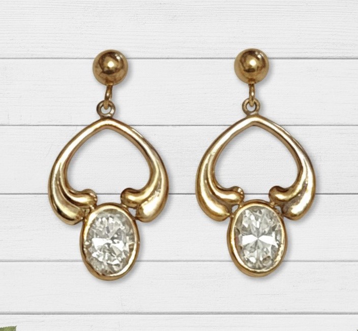 Austrian crystal drop earrings, gold plated vintage earrings, pierced