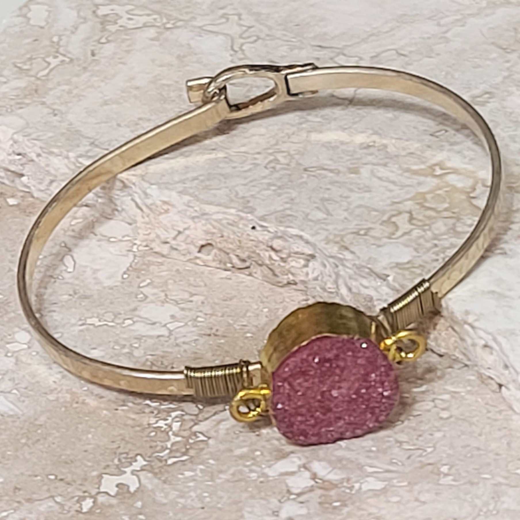 Center druzy pink stone cuff bracelet costume - Click Image to Close
