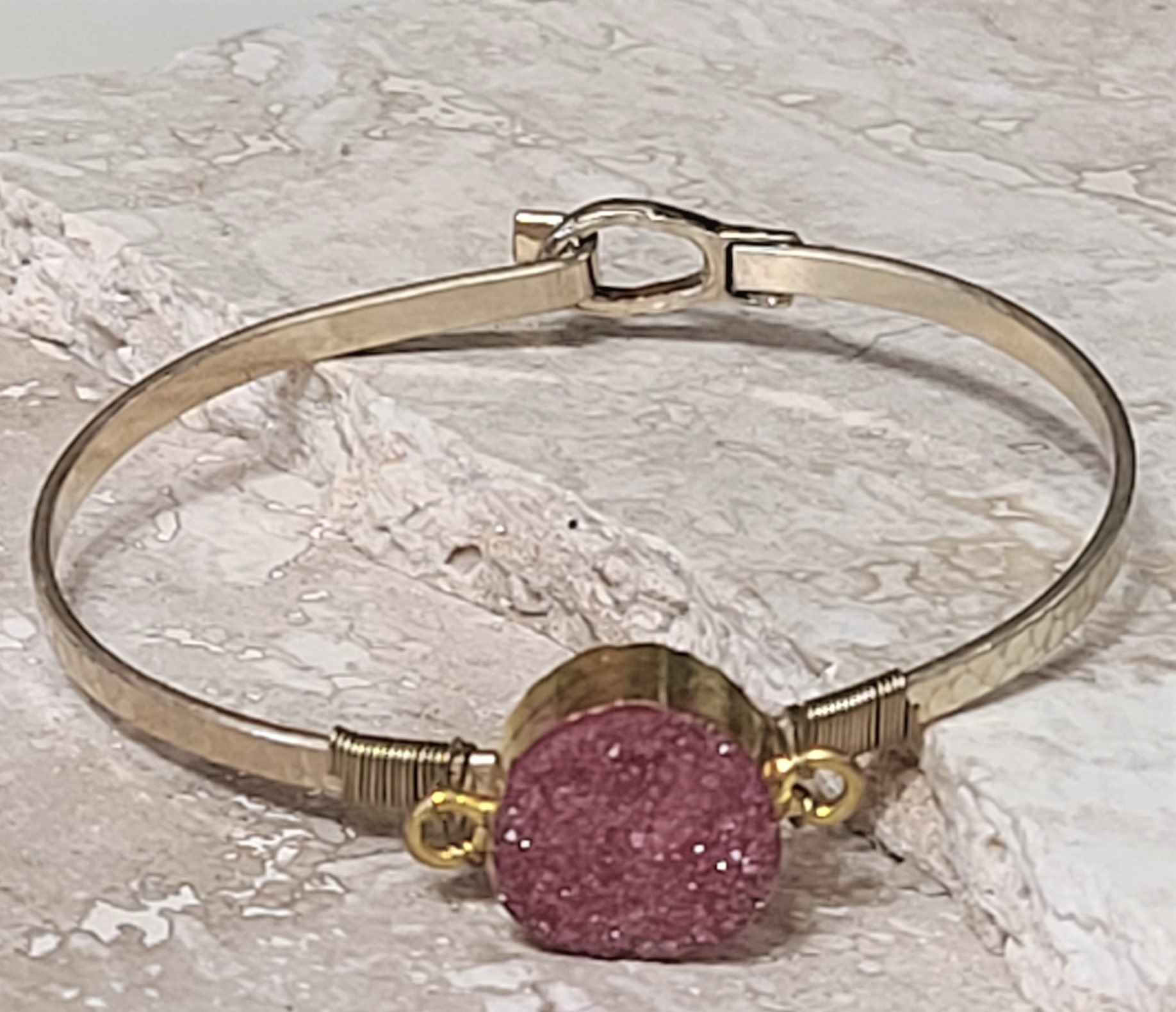 Center druzy pink stone cuff bracelet costume