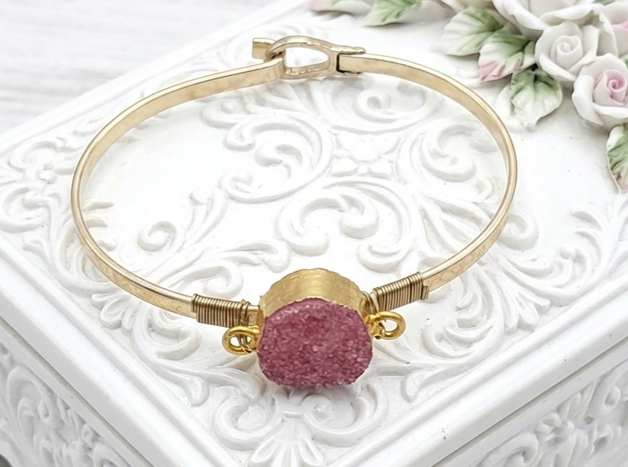 Center druzy pink stone cuff bracelet costume