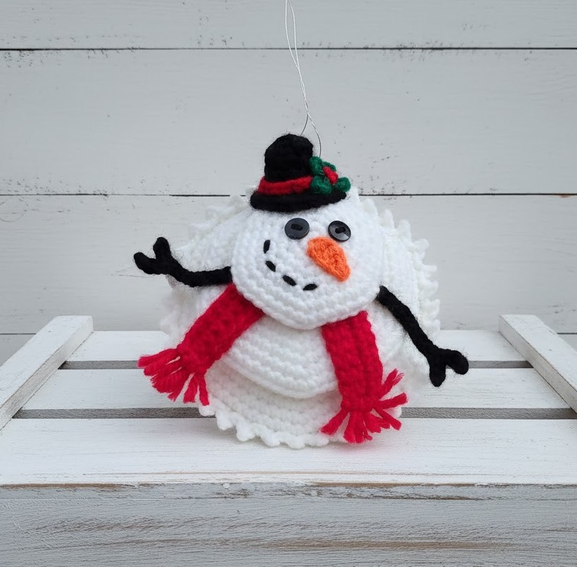Handmade Crochet Melted Snowman Ornament