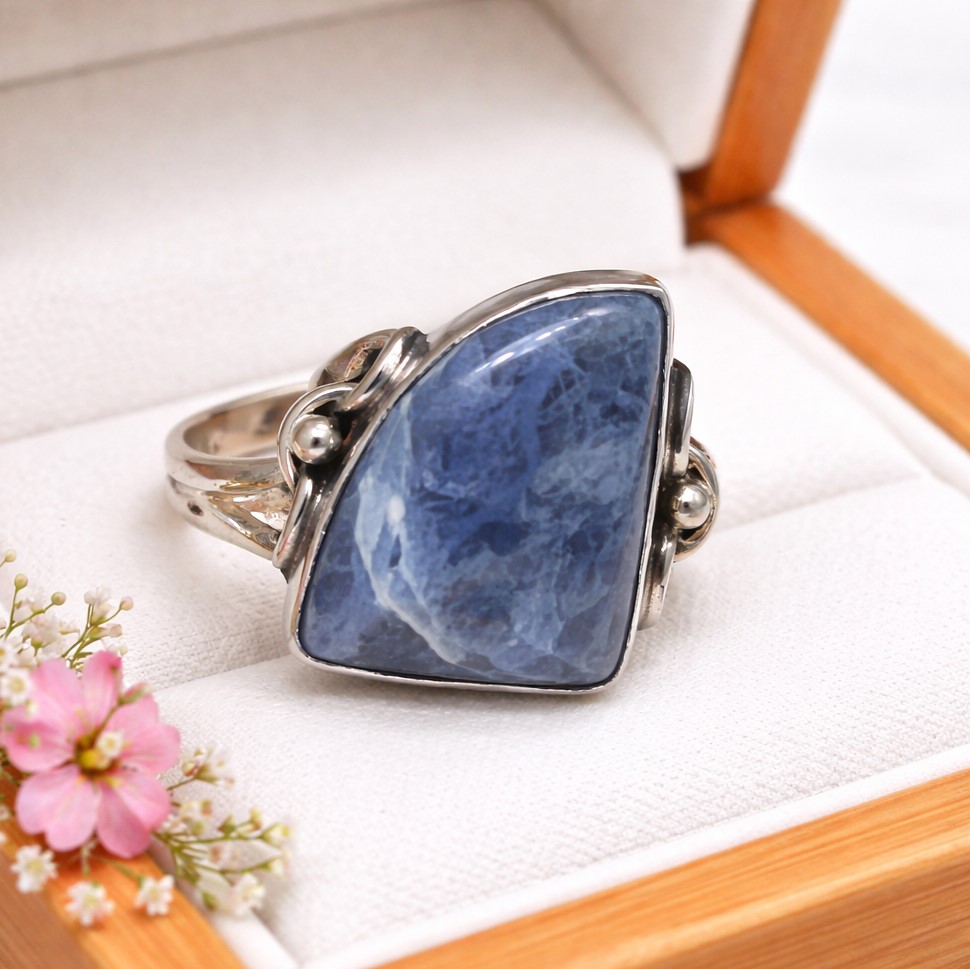 Blue Sodalite Gemstone 925 Sterling Silver Ring Sz 7