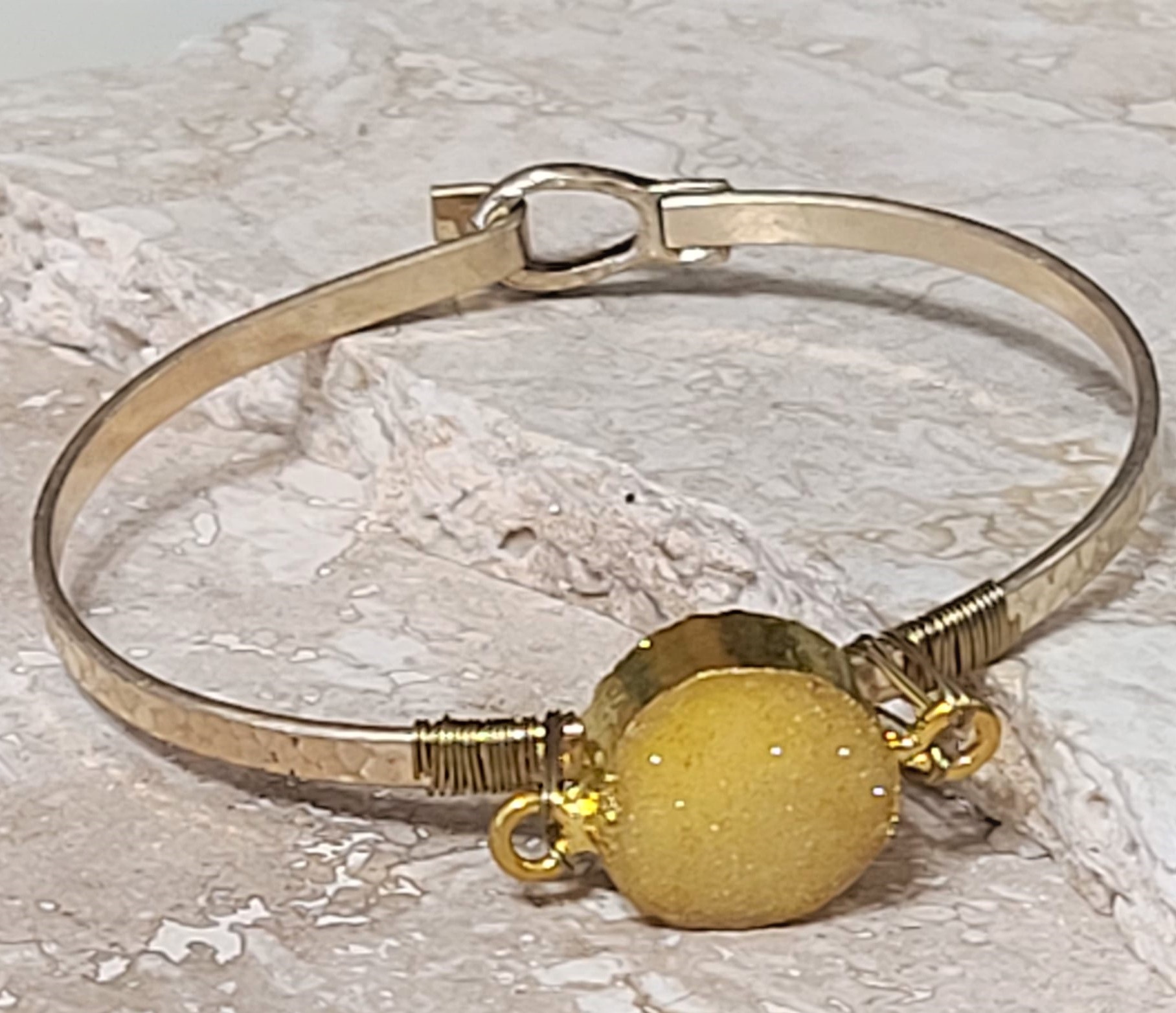 Center druzy yellow stone cuff bracelet costume bracelet