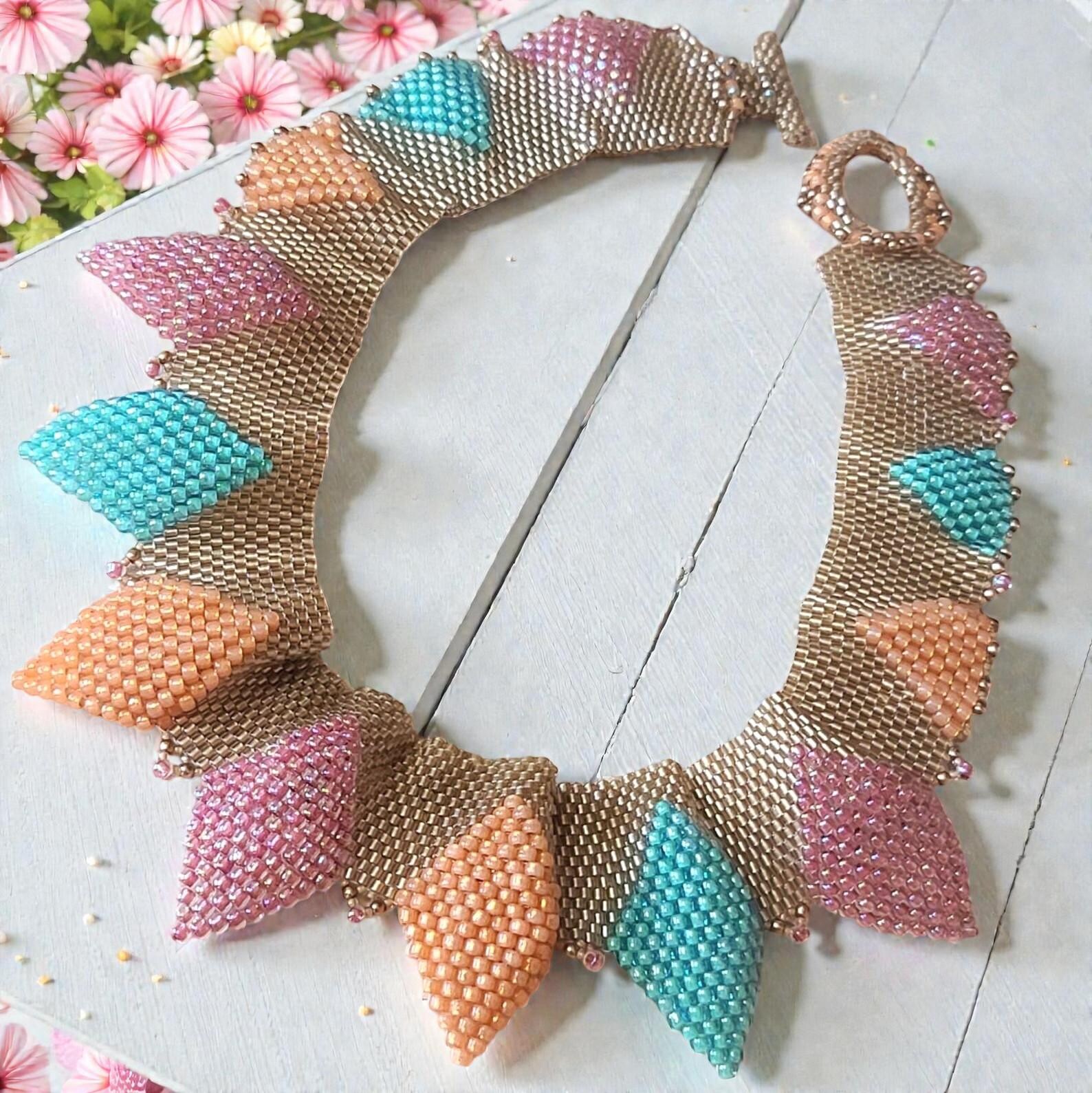 Beaded collar necklace, hand beaded w/miyuki delica beads