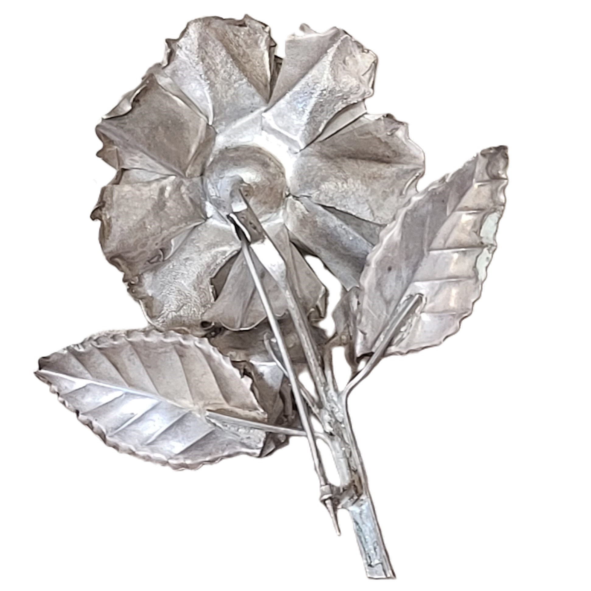 Silver Foil Signed Mexico Rose Pin 3 1/2"