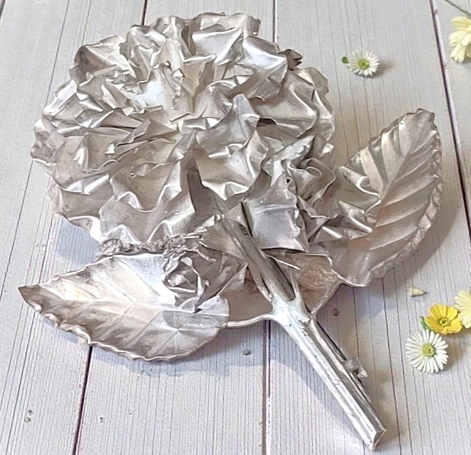 Silver Foil Signed Mexico Rose Pin 3 1/2"