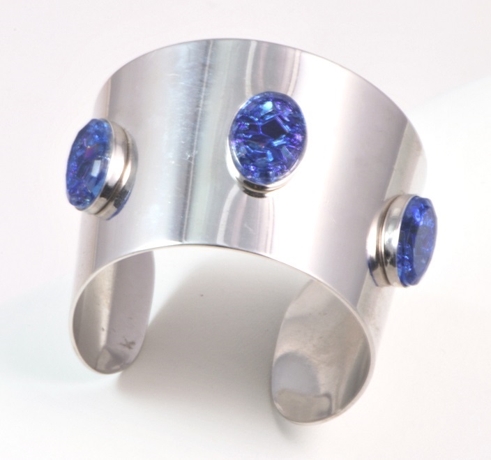 Blue Speckle Cabachons Large Cuff Bracelet