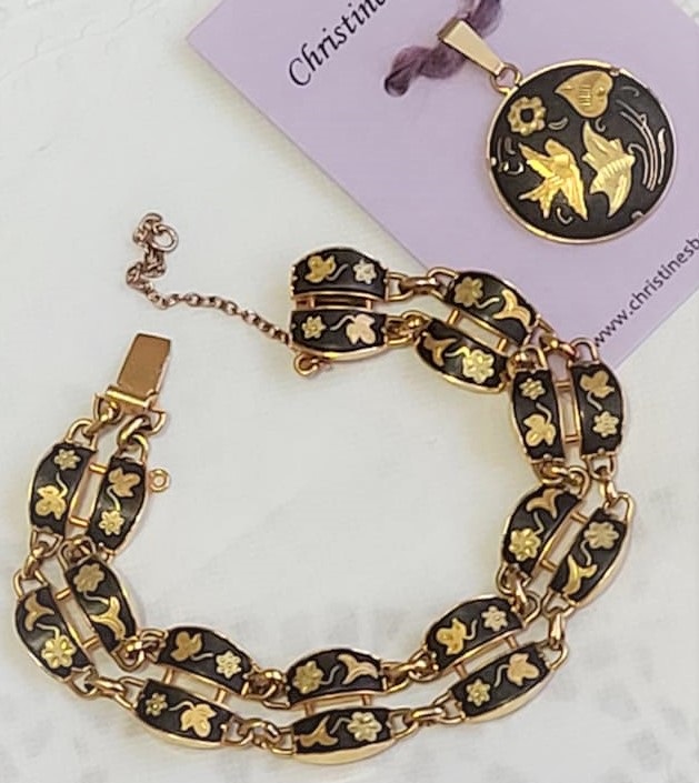 Damascene Bracelet, and Pendant Set Vintage