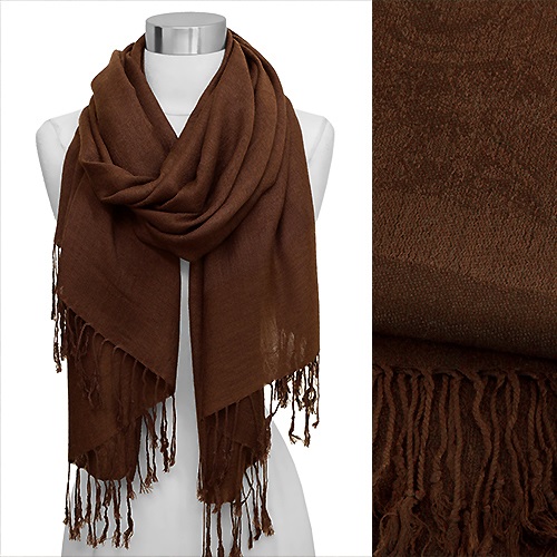 Scarf - Silk Blend Solid Paisley Jacquard Brown - Click Image to Close
