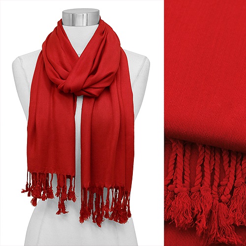 Scarf - Silk Blend Solid Paisley Jacquard - Red - Click Image to Close