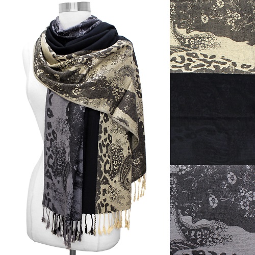 Scarf Mixed Leopard Print Black Gray - Click Image to Close