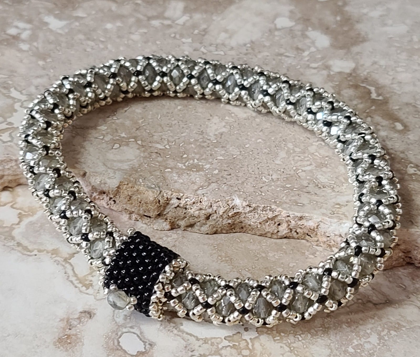 Handmade Crystal and Miyuki Glass Bead Bangle Bracelet Crystals
