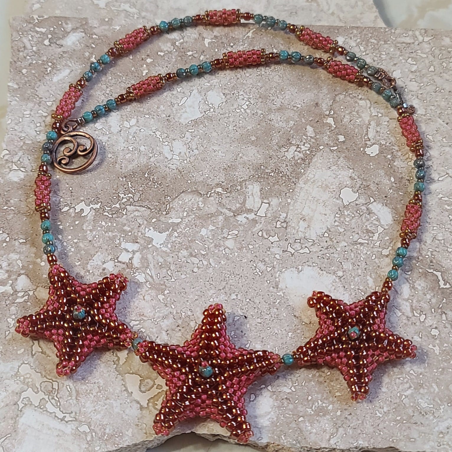 Summer starfish necklace in coral and turquoise