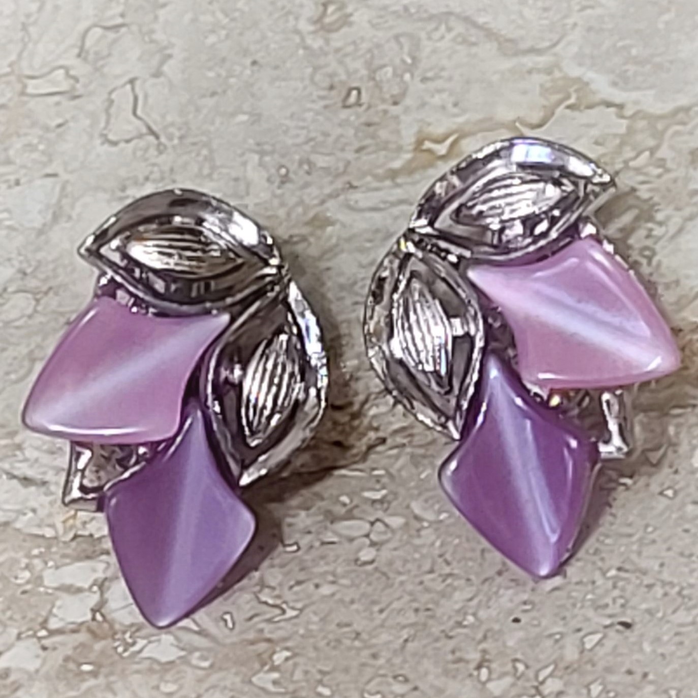 Thermoset purple and pink clip on earrings