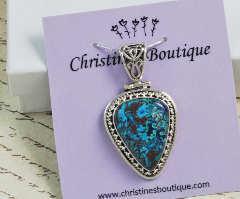 AZURITE .925 Sterling SILVER Pendant 87cttw