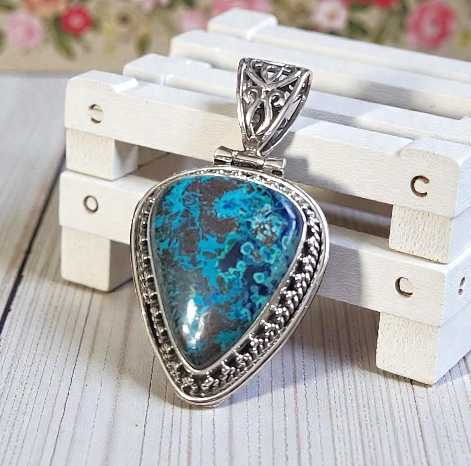 AZURITE .925 Sterling SILVER Pendant 87cttw AZURITE .925 Sterling SILVER Pendant 87cttw