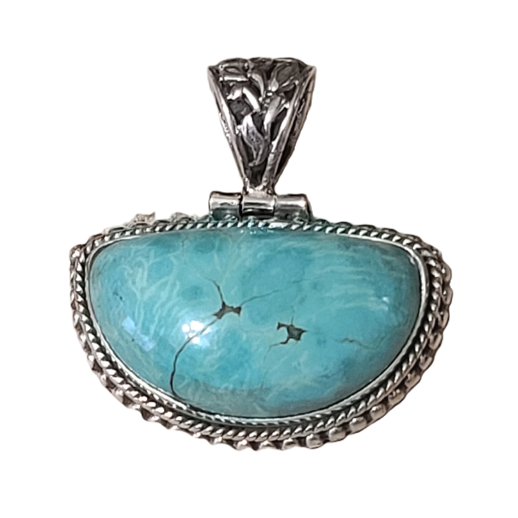Aqua Green Turquoise 925 Sterling Silver Pendant - Click Image to Close