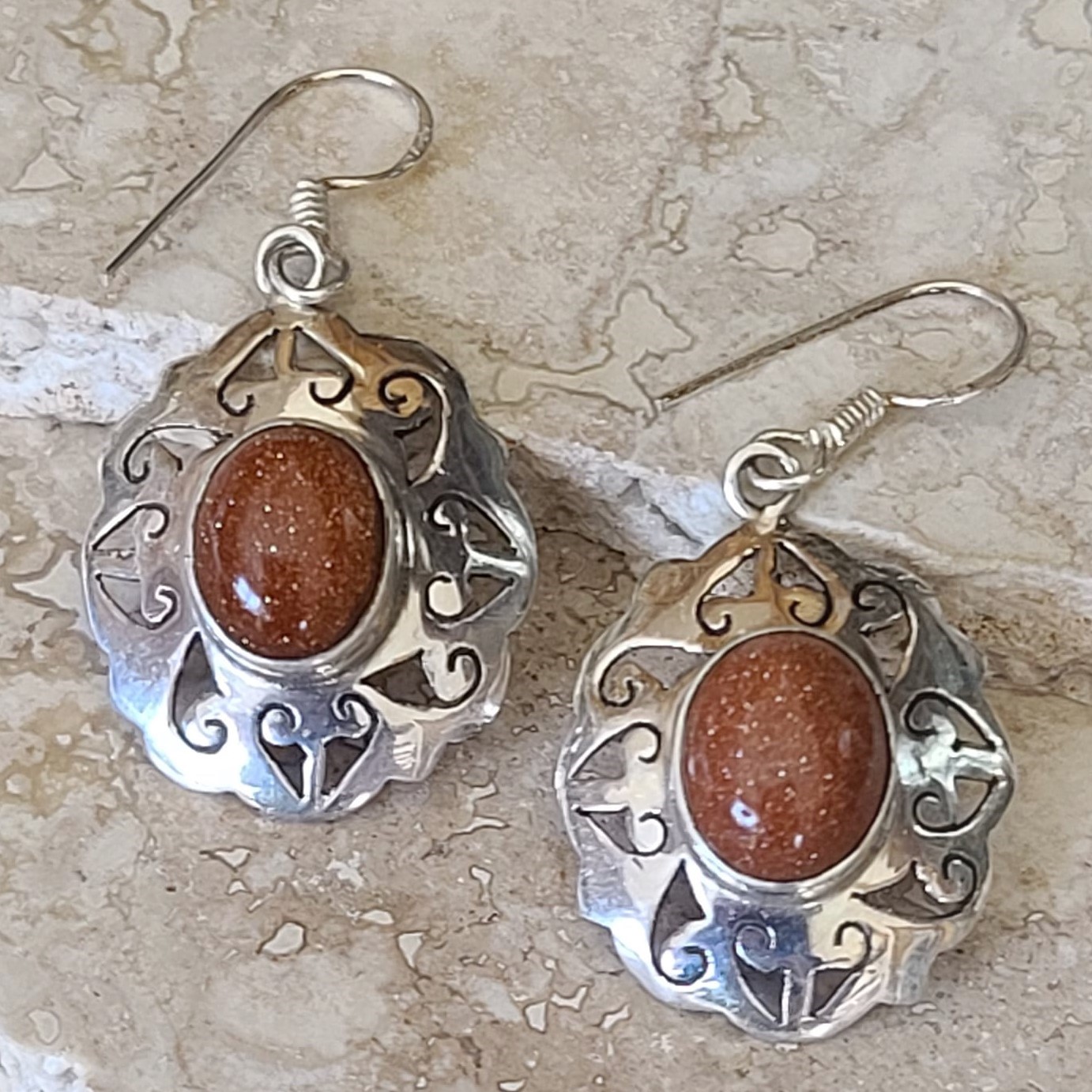Goldstone Gems Set in 925 Sterling Silver Earrings - Click Image to Close