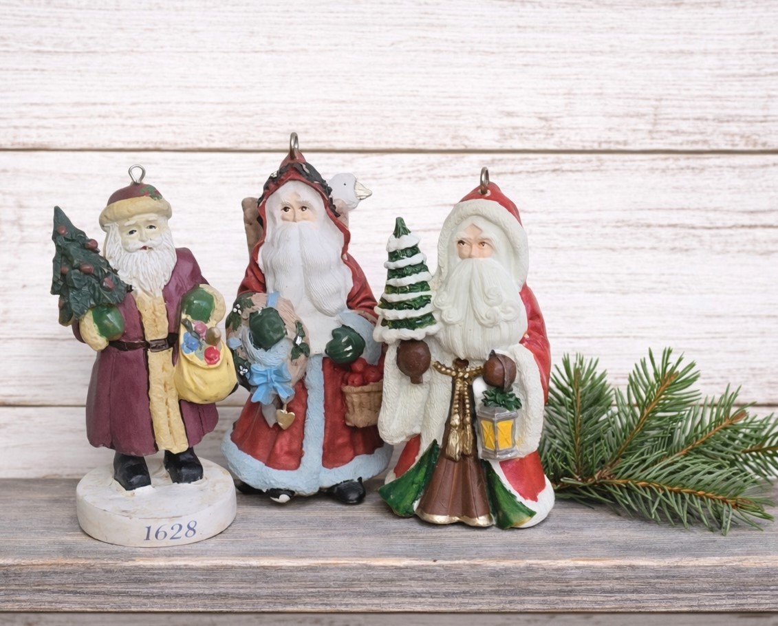 Ceramic Santa ornaments, Vintage 80's, signed Kurt Adler and Russ - Set of 3