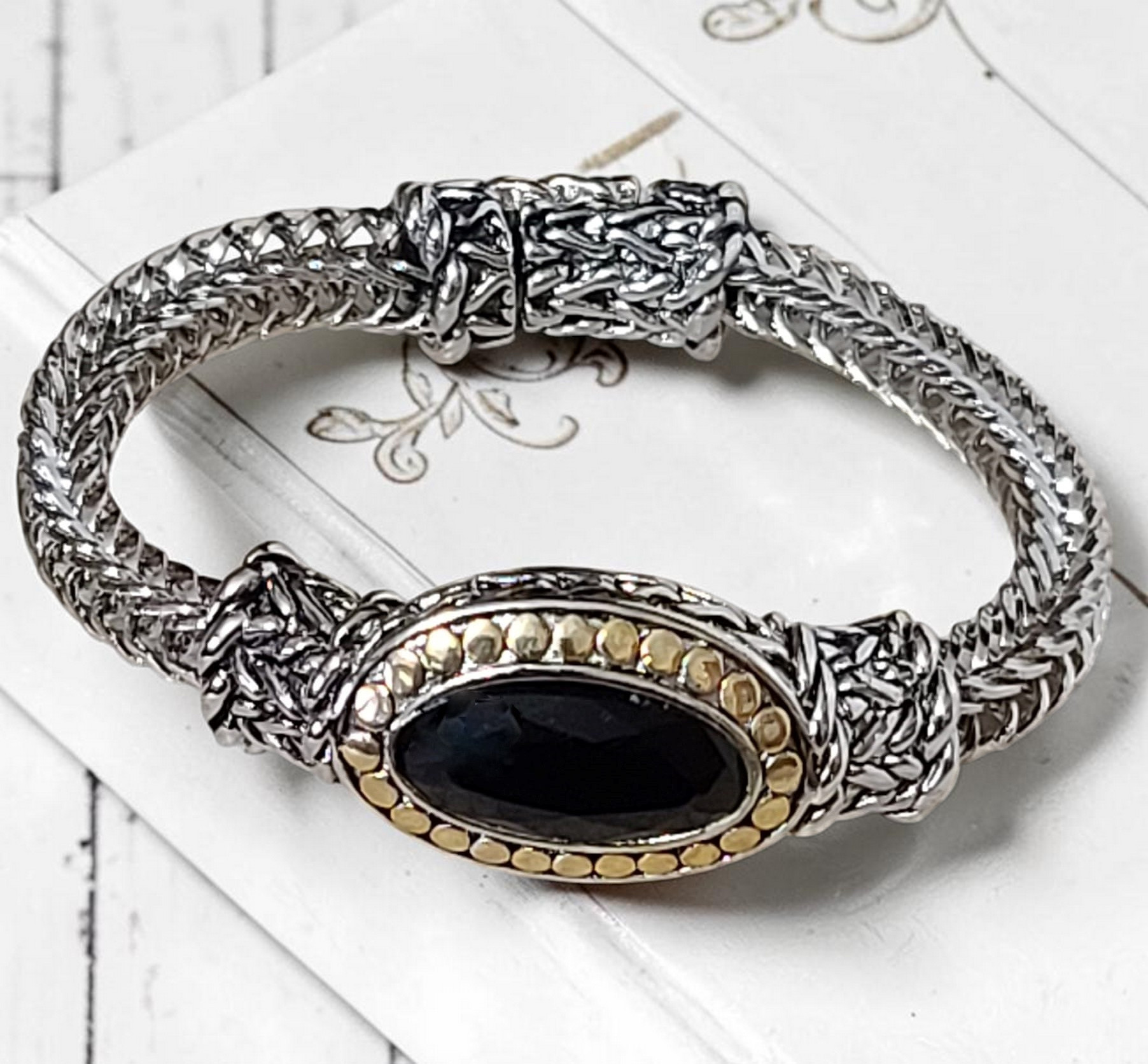 Fashion Black Glass Cabachon Center 18K Overlay Bracelet