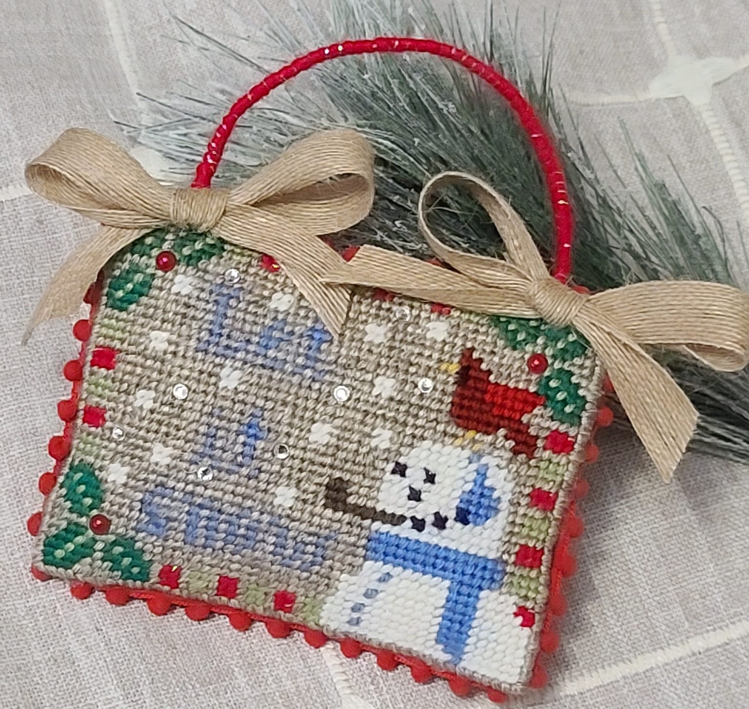Needlepoint Let it Snow ornamental hanger ornament - Click Image to Close