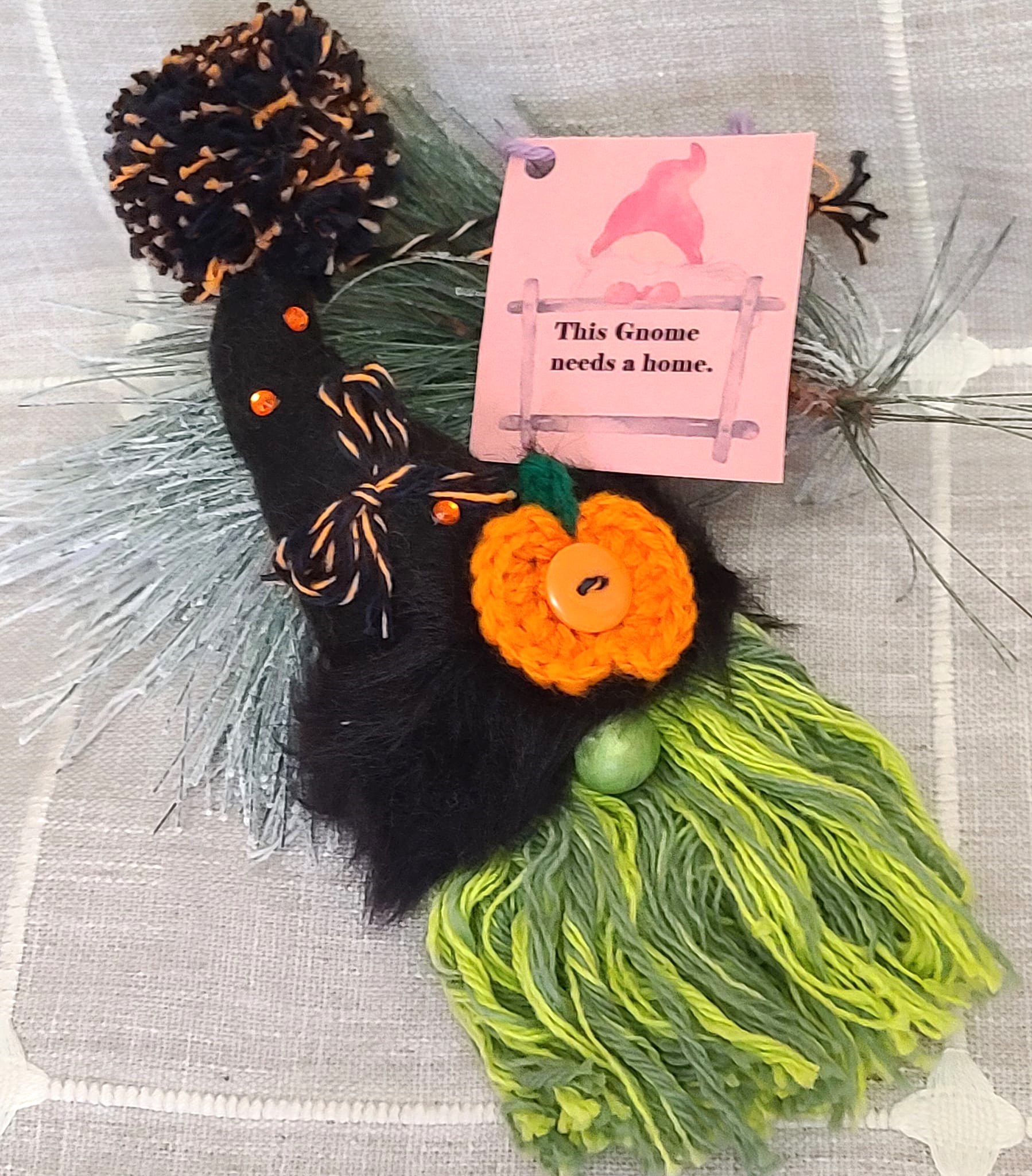 Gnome Halloween felt witch with green beard & black hat