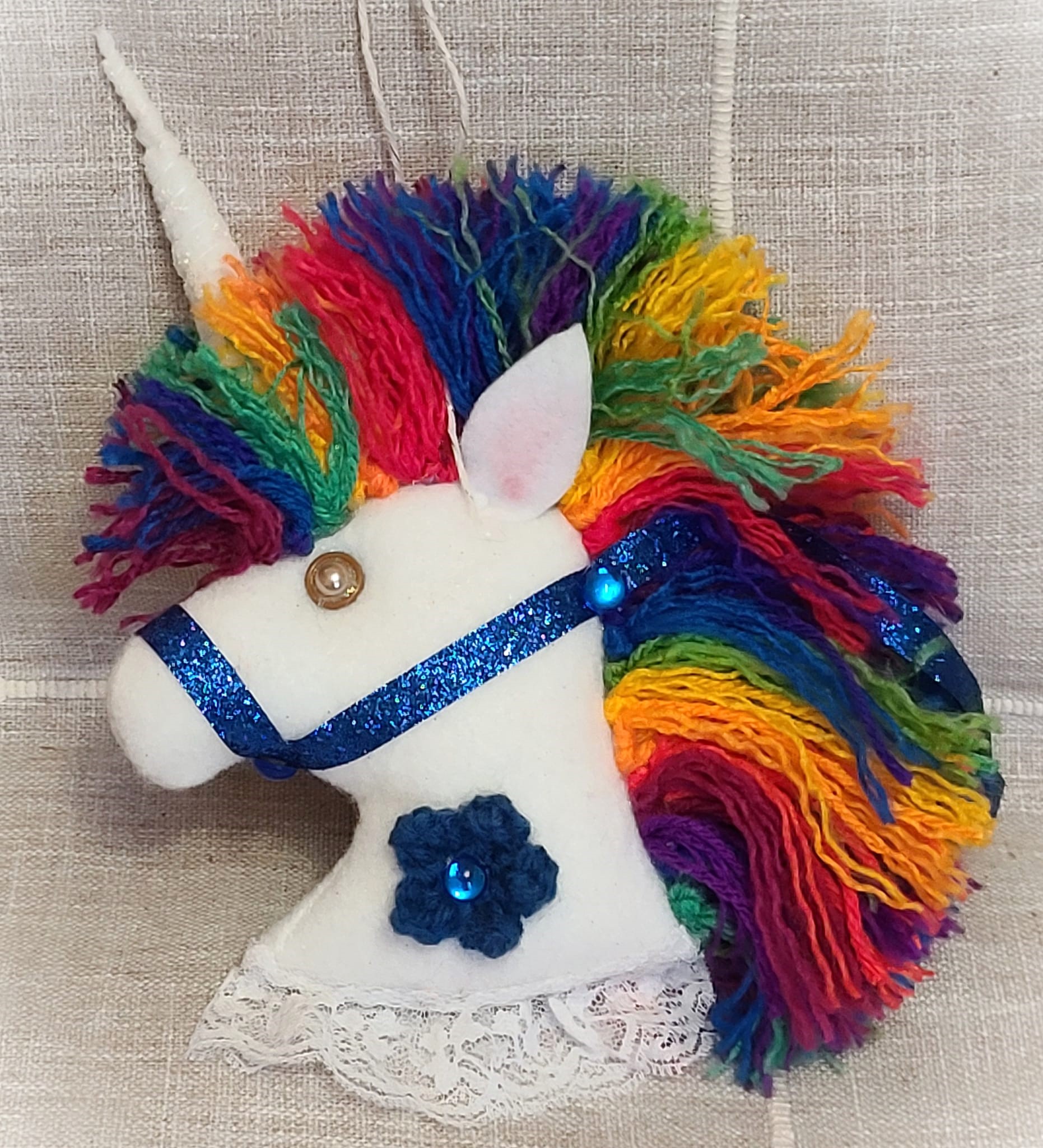 Unicorn felt ornament with rainbow mane 7" Ornament