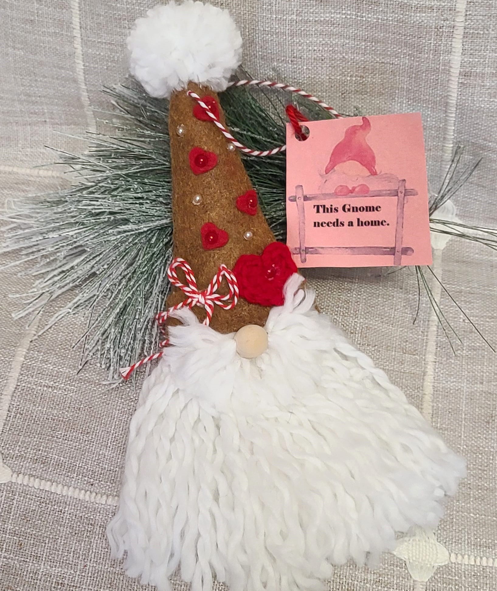 Gnome Christmas felt ornament gingerbread hat with white beard