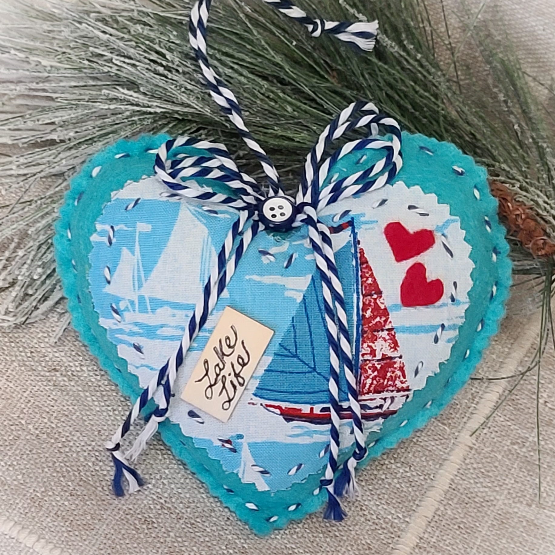 Lake Life material heart shaped ornament