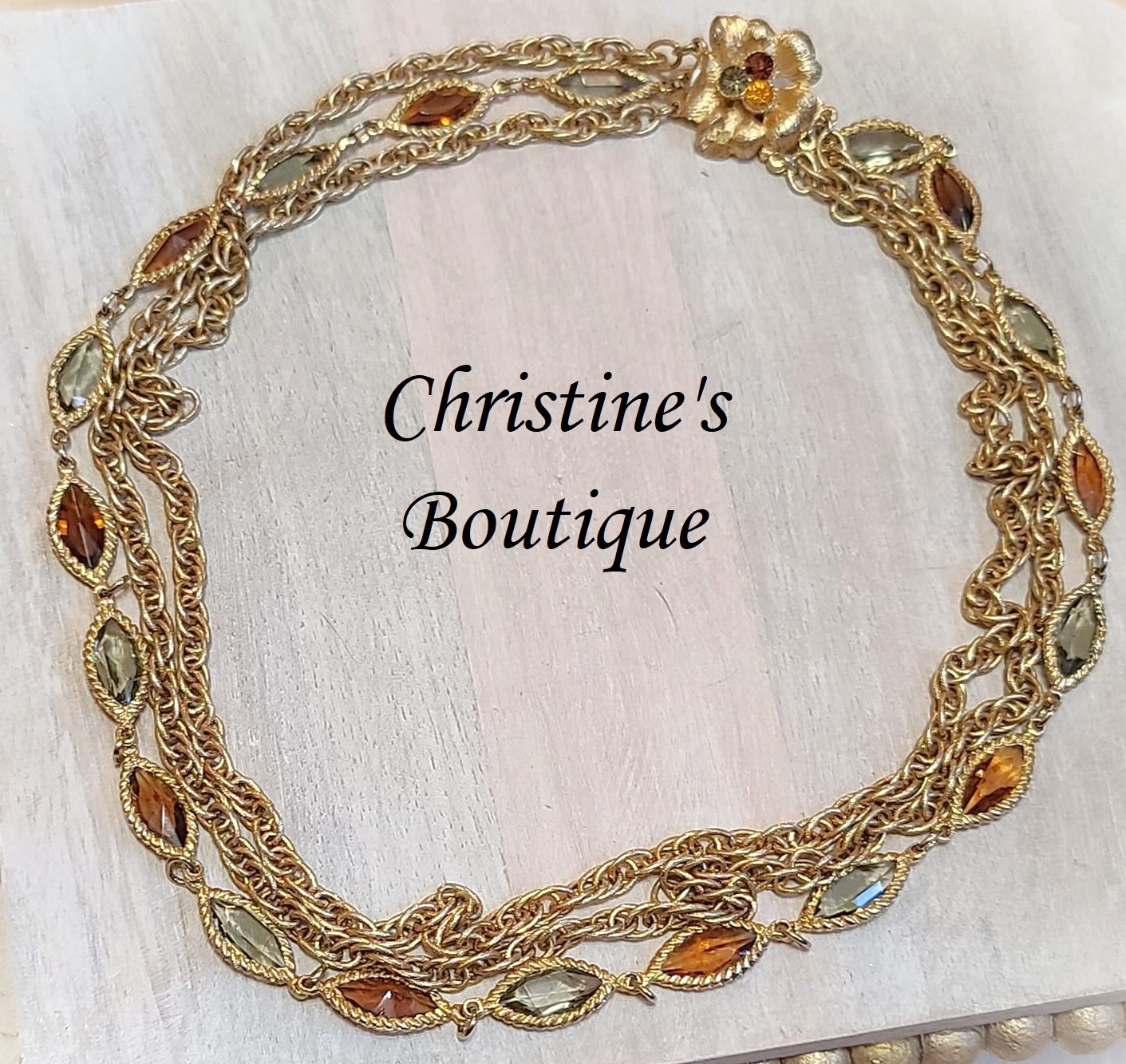 Multi chain necklace with glass crystal links, vintage neckalce - Click Image to Close