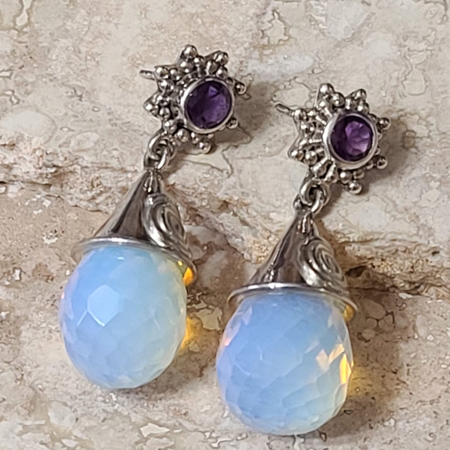 Amethyst & Moonstone 925 Sterling Silver Earrings - Click Image to Close