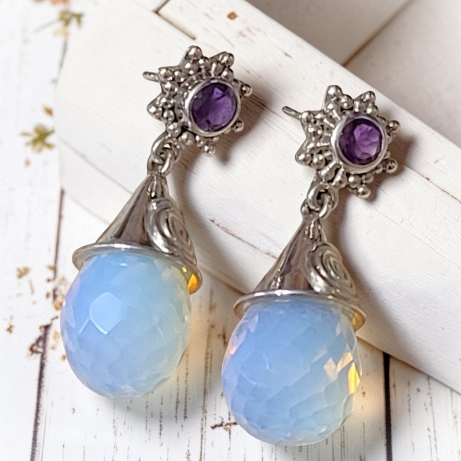 Amethyst and Moonstone Earrings 925 Sterling Silver