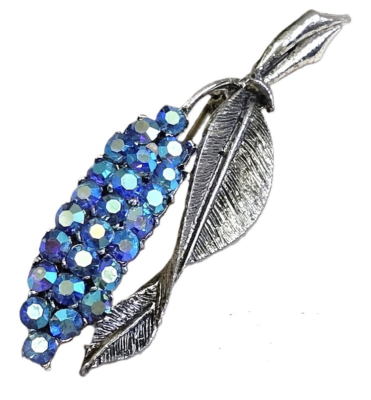 Aurora borealis pin, vintage blueberry blue stones, statement pin - Click Image to Close