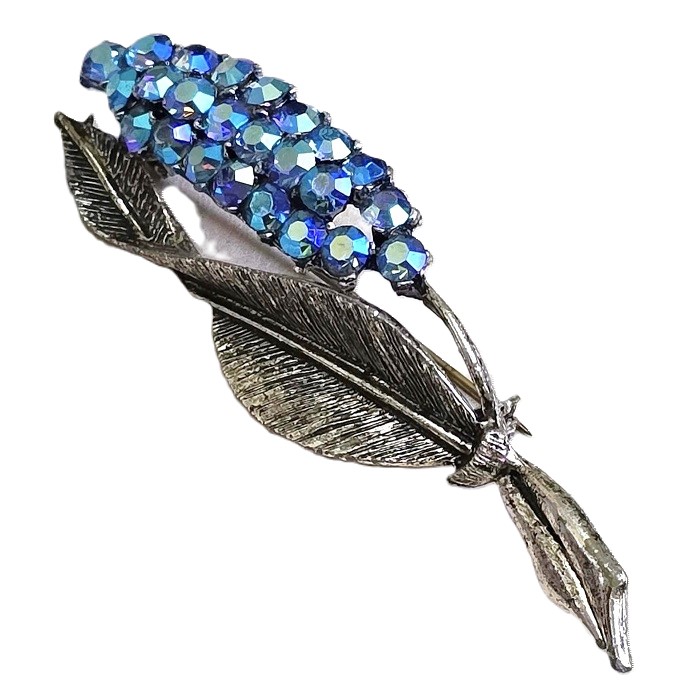 Aurora borealis pin, vintage blueberry blue stones, statement pin