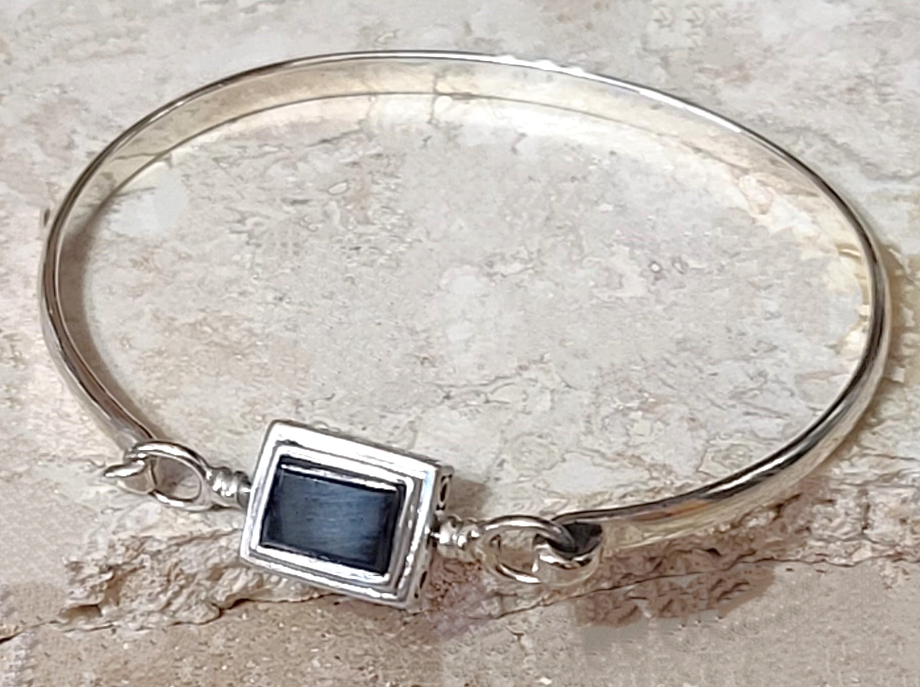 Onyx Gemstone & 925 Sterling Silver Filigree Reversible Bracelet