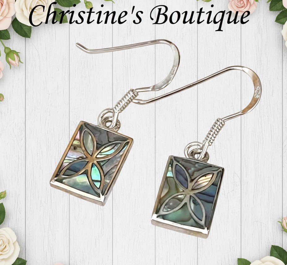 Abalone Shell Inlay 925 Sterling Silver Earrings