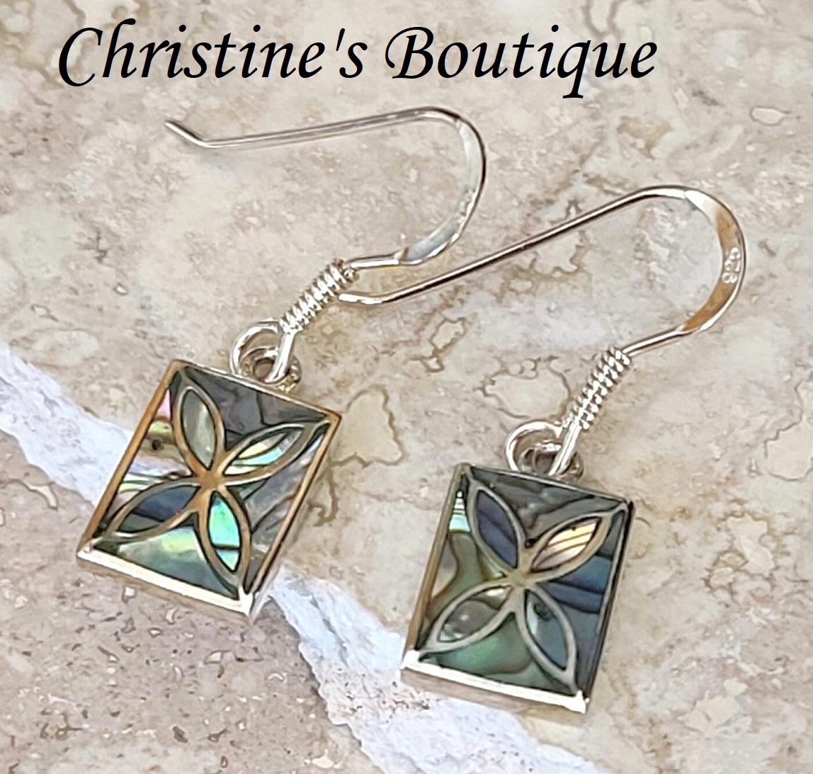 Abalone Shell Inlay 925 Sterling Silver Earrings - Click Image to Close