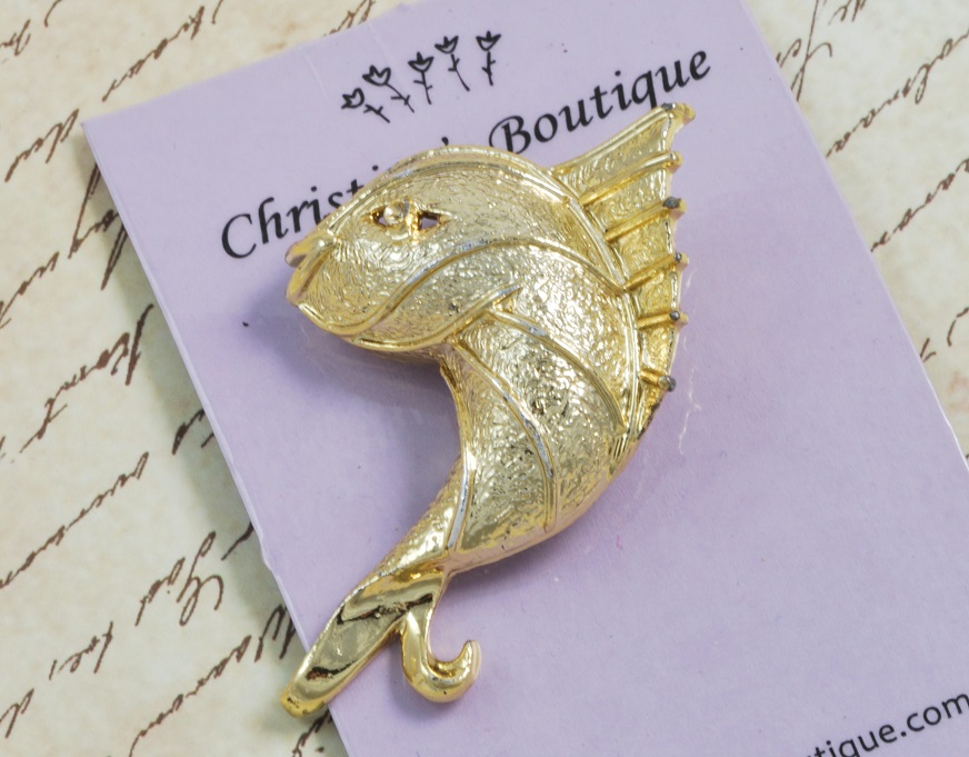 JJ Signed Goldtone Chicken of the Sea Fish Pin
