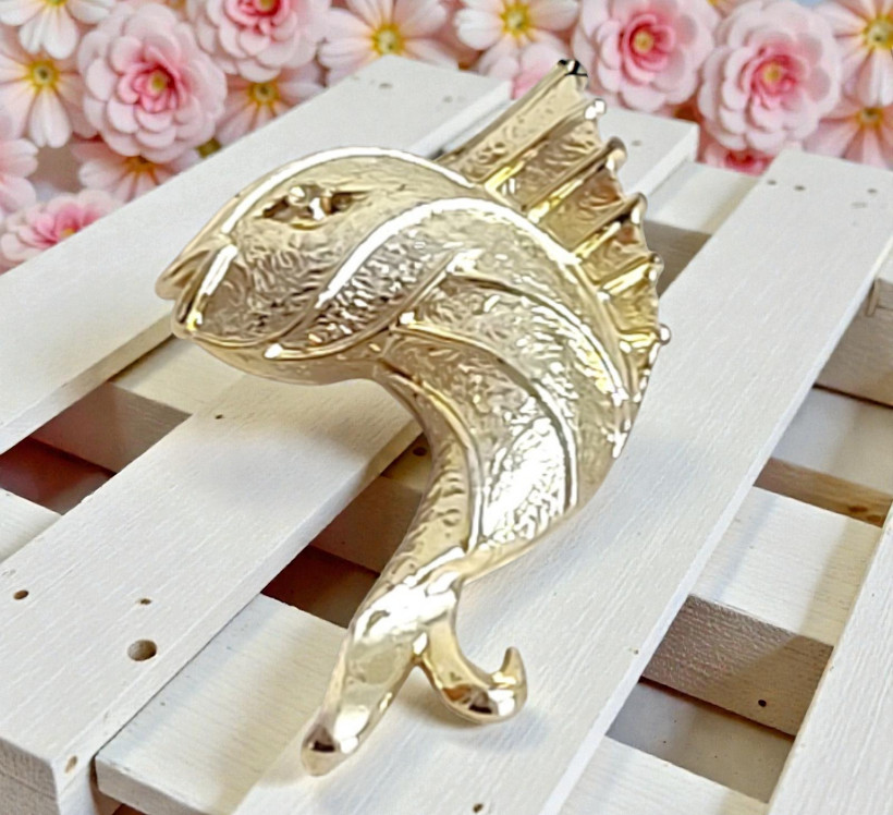 Fish figural pin, signed designer JJ , chicken of the sea motif Fish figural pin, signed designer JJ , chicken of the sea motif