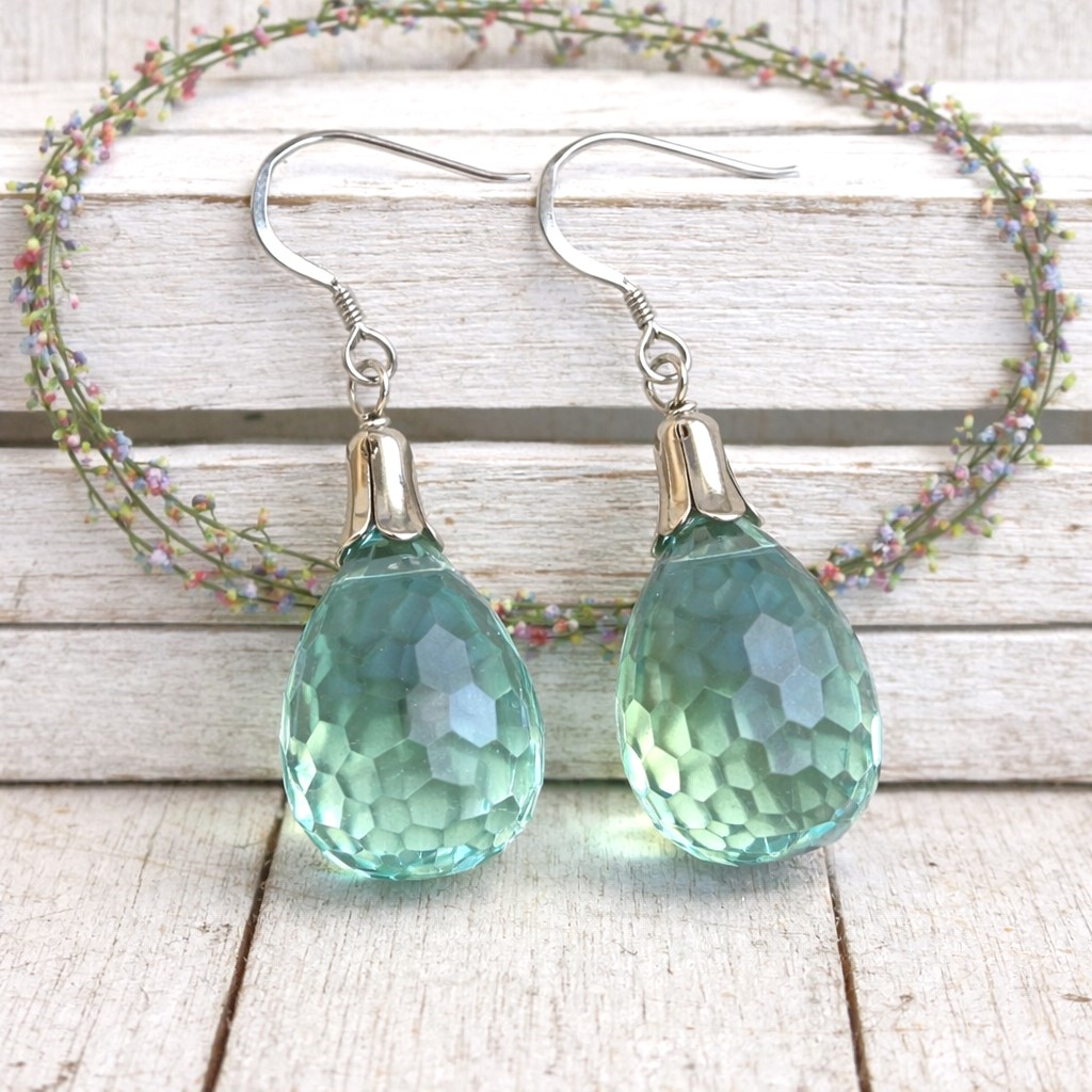 Blue Facetted Glass Drops Set in 925 Sterling Silver Blue Facetted Glass Drops Set in 925 Sterling Silver