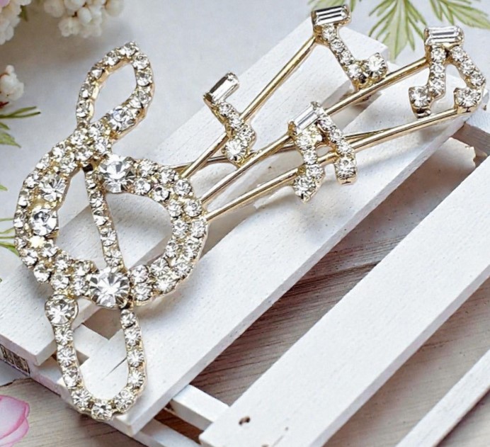 Musical Note Pin with Rhinestones 3"