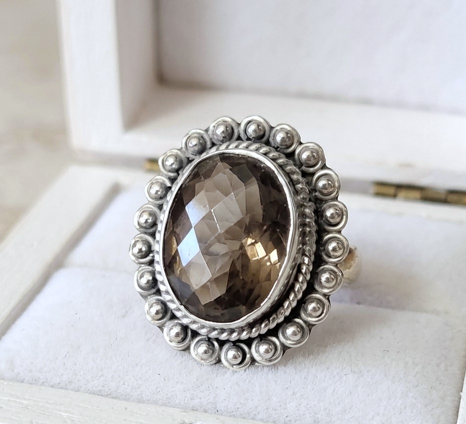 Smokey Topaz 925 Sterling Silver Ring Size 8 1/2