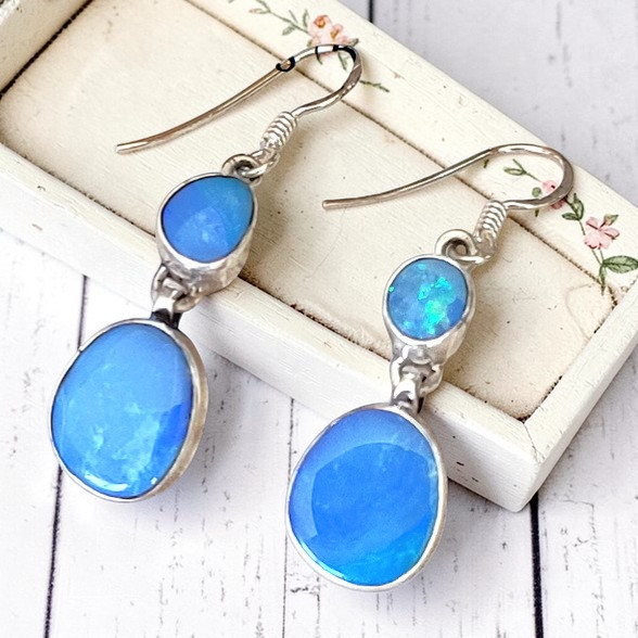 Blue Sky Fire Opal Earrings 925 Sterling Silver Blue Sky Fire Opal Earrings 925 Sterling Silver